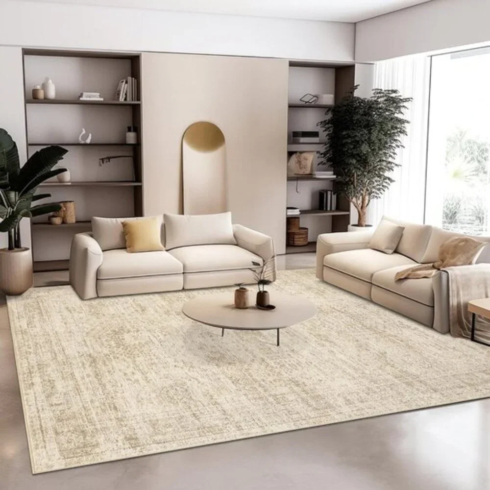 New 8x10 Washable Area Rug Vintage Beige Non-Slip Carpet for Living Room